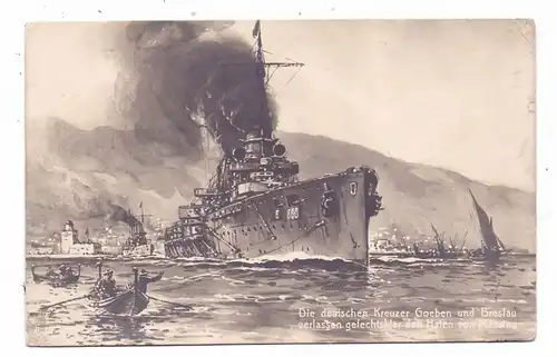 I 98100 MESSINA, Navy, SMS "GOEBEN" & "BRESLAU" nel porto di Messina, Künstler-Karte, kl. Knick