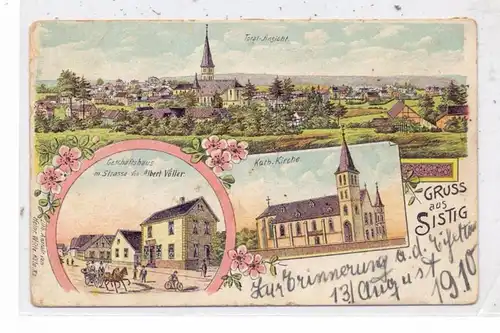 5370 KALL - SISTIG, Gruss aus - Lithographie, Panorama, Kath. Kirche, Geschäftshaus Völler