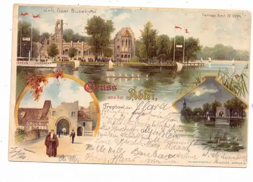 1000 BERLIN - TREPTOW, Gruss aus der Abtei, Lithographie 1898, Rudern / Rowing