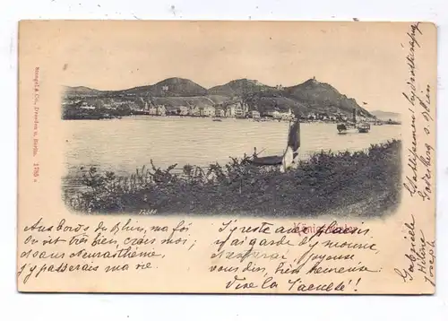 5330 KÖNIGSWINTER, Blick vom Godesberger Ufer, 1903, geprägte Relief-Karte