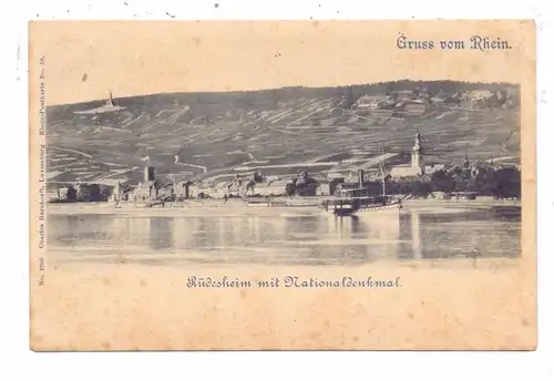 6220 RÜDESHEIM, Panorama mit Nationaldenkmal, Rheindampfer, ca.1898, Bernhoeft - Lux.