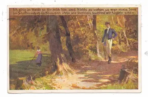 KÜNSTLER / ARTIST - PAUL HEY, Volksliederkarte Nr.62, "Ich ging im Walde so für mich hin", kl. Druckstellen