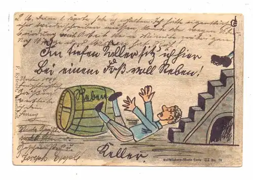 MUSIK - VOLKSLIEDERKARTEN, "Im tiefen Keller sitz ich hier...", 1902, Künstler-Karte nach Bestwig befördert