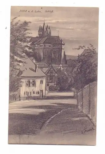 6252 DIEZ, Strassenpartie mit Schloss, Künstler-Karte, 1914