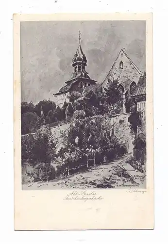 3380 GOSLAR, Alt-Goslar, Künstler-Karte J.Schwarze, Frankenbergerkirche, min. fleckig