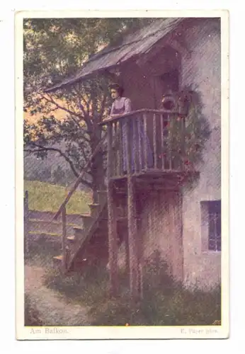 KÜNSTLER / ARTIST, E. PAYER, "Am Balkon", Wiener Kunst, Brüder Kohn Nr. 1251