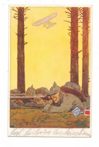 MILITÄR - 1.Weltkrieg, Patriotica, Leipniz / Bahlsen Werbe-Karte, Infanterist / Flieger, 1915