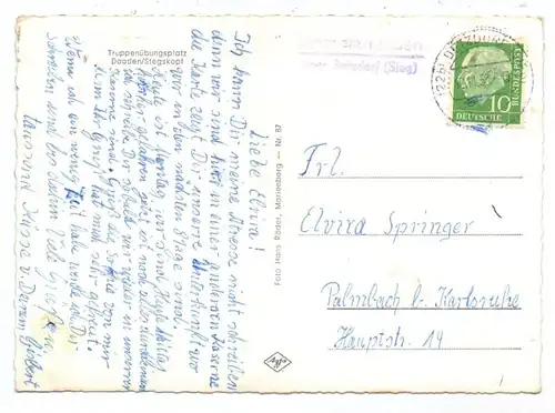 5244 DAADEN, Stegskopf, Truppenübungsplatz der Bundeswehr, Landpoststempel  "Emmertzhausen über Betzdorf", 195...