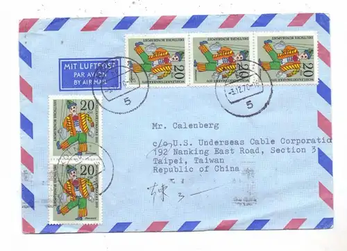 BUNDESREPUBLIK - 1970, Michel 651, Mehrfachfrankatur von Köln nach Taiwan