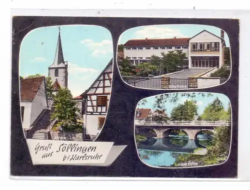 7587 RHEINMÜNSTER - SÖLLINGEN, KIrche / Schulhaus / An der Pfinz