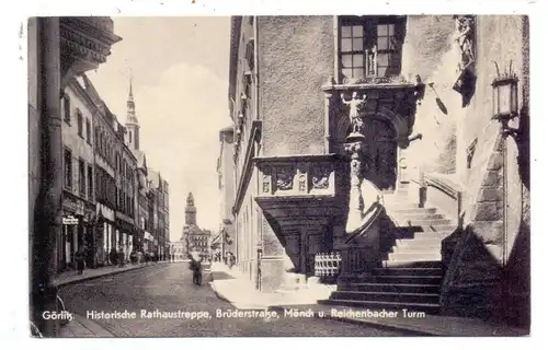 0-8900 GÖRLITZ, Brüderstrasse, Rathaustreppe, kl. Eckknick, 1956