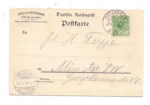 5330 KÖNIGSWINTER, Lithographie, Gruß vom Petersberg, Siebengebirgs-Panorama, Drachenfels-Bahn, 1896