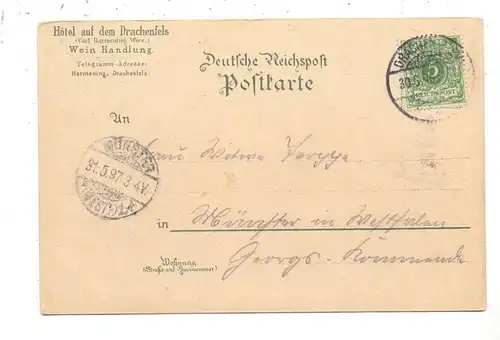 5330 KÖNIGSWINTER, Lithographie Drachenfels & Drachenburg, Weinglas, 1897