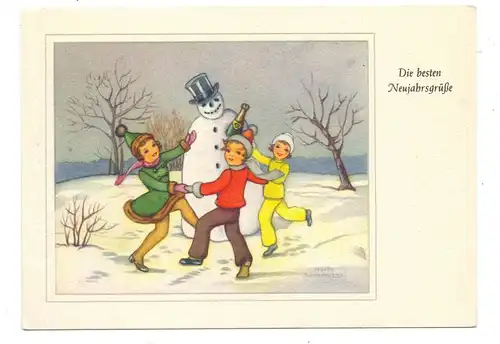 KINDER - 3 Kinder tanzen um Schneemann