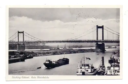 BINNENSCHIFFE - RHEIN, Frachtschiffe bei Duisburg, Neue Rheinbrücke, 1955