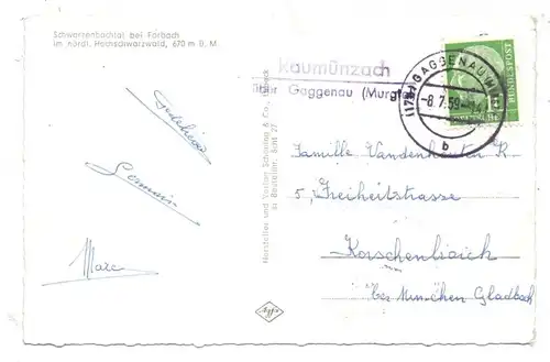 7564 FORBACH, Schwarzenbachtal, Landpoststempel "Raumünzach über Gaggenau", kl. Druckstelle