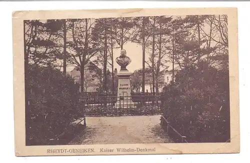 4050 MÖNCHENGLADBACH - RHEYDT - GENEIKEN, Kaiser-Wilhelm-Denkmal, 1919, Druckstellen, rücks. berieben