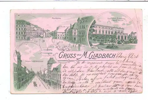 4050 MÖNCHENGLADBACH, Marktplatz, Untere Crefelderstrasse, Gesellschaft Erholung, Lithographie 1901, Knick