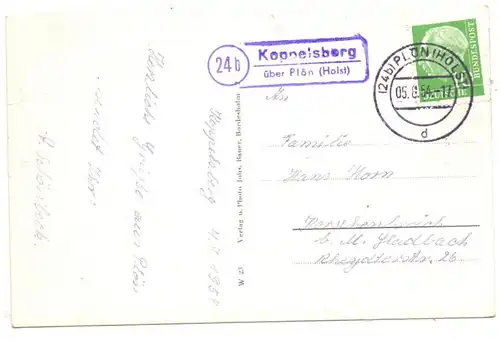 2320 PLÖN, Schloßpartie, Landpost-Stempel "Koppelsberg über Plön", 1954
