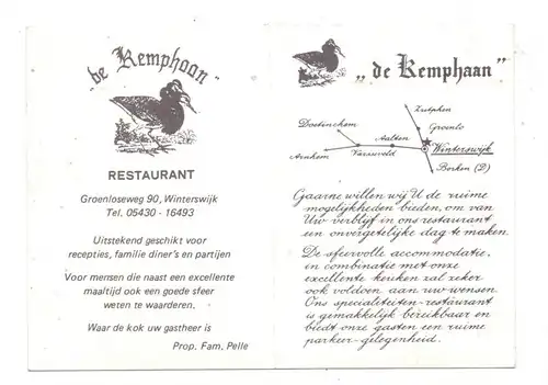 GELDERLAND - WINTERSWIJK, Restaurant "DE KEMPHAAN", Klapp-Karte