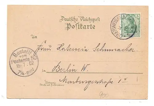 0-6432 OBERWEISSBACH, Lithographie 1902, Postamt, Diaconissenhaus, Kirche, Fröbelthurm...
