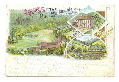 0-6520 EISENBERG - WALKMÜHLE, Lithographie, Gruss aus Bad Walkmühle, 1898, Bahnpost