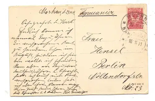 RU 101000 MOSKWA / MOSKAU, Cathedrale St. Basile-Blajennoy, kl. Einriss, Bahnpost / TPO / ambulant, 1911