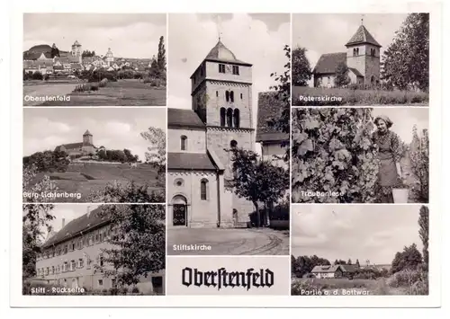 7141 OBERSTENFELD, Traubenlese, Partie an der Bottwar, Stiftskirche..., 1955