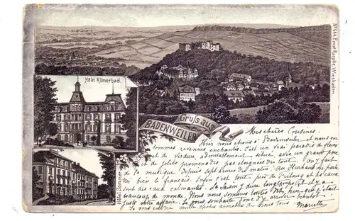 7847 BADENWEILER, Lithographie 1896, Hotel Sommer, Hotel Römerbad, Gesamtansicht