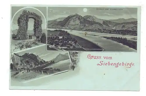 5480 REMAGEN - ROLANDSECK, Rheinuferpromenade, Rolandsbogen, Siebengebirge, Mondscheinkarte ca. 1900