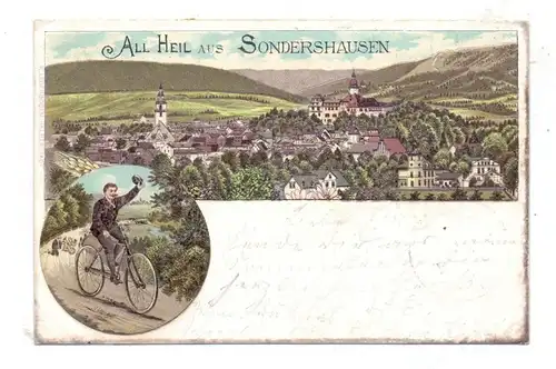0-5400 SONDERSHAUSEN, ALL HEIL / Fahrrad, Lithographie 1900