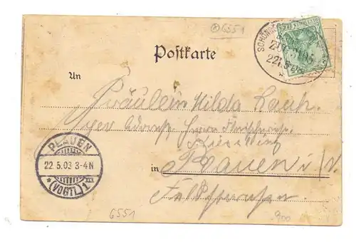0-6552 GEFELL - BLINTENDORF, Lithographie 1903, Gasthof zum Preussischen Adler, Kirche, Schule