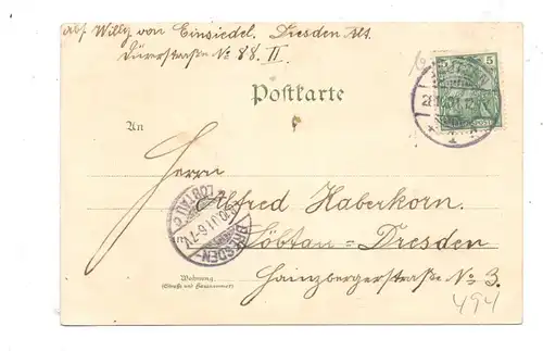 0-8600 BAUTZEN, Lithographie 1901, Volkstracht, Wasserkunst, Reichenturm, Panorama