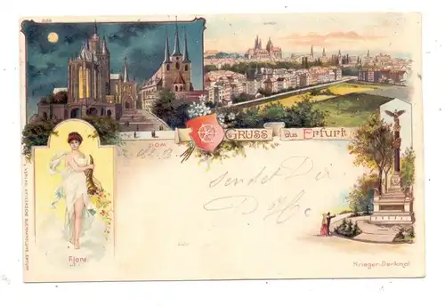 0-5000 ERFURT, Lithographie 1902, Dom, Panorama, Flora, Krieger-Denkmal