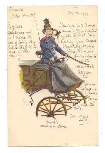 POST - Postillon mit Posthorn, Mailcoach driver, Druckstelle, 1899