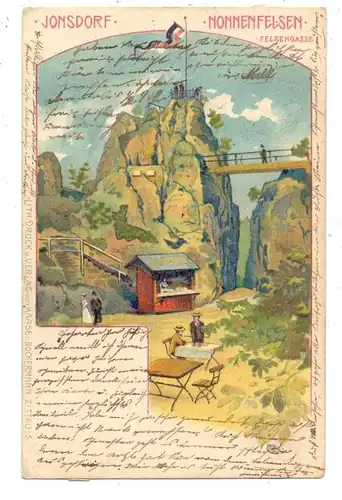 0-8805 JONSDORF, Lithographie 1905, Nonnenfelsen, Felsengasse