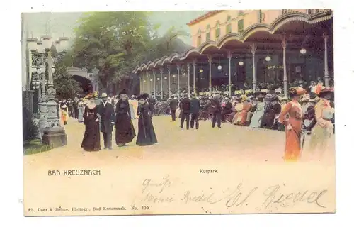 6550  BAD KREUZNACH, Kurpark, 1905, belebte Szene, kl. Einriss