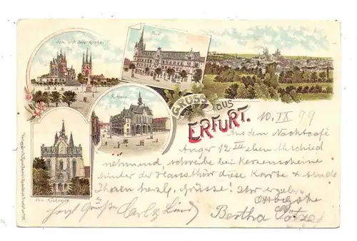 0-5000 ERFURT, Lithographie 1899, Post, Rathaus, Dom..