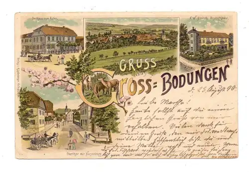 0-5601 AM OHMBERG - GROSSBODUNGEN / Eichsfeld, Lithographie 1898, Gasthaus zum Adler, Geschäftshaus Bünsch, Oberthor