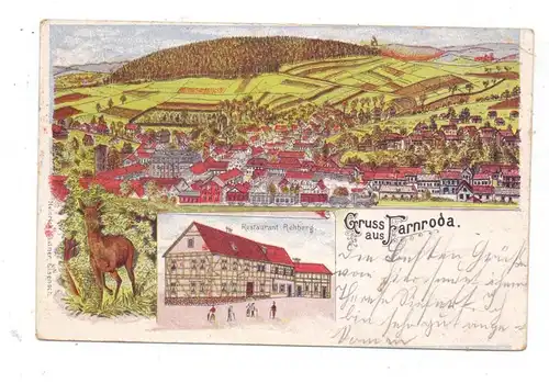0-5909 WUTHA - FARNRODA, Lithographie, Restaurant Rehberg, Ortsansicht, Bahnpost Ruhla-Wutha