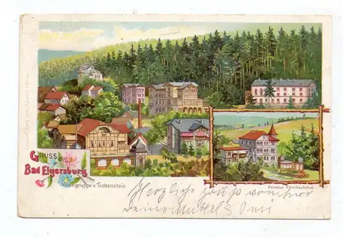 0-6303 BAD ELGERSBURG, Lithographie, Pension Körnbachtal, Villengruppe v. Todtenstein, kl. Druckstelle