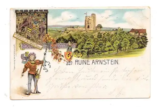 0-4271 ARNSTEIN - SYLDA, Lithographie 1899, Ruine Arnstein, Wappen und Tracht