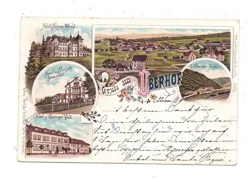 0-6055 OBERHOF, Lithographie 1899, Hotel Herzog Alfred, Hotel Sansssouci, Hotel Thüringer Wald, Oehlberger Mühle,