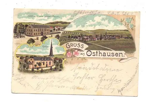 0-5211 OSTHAUSEN - WÜLFERSHAUSEN, Lithographie, Gasthaus zum grünen Baum, Kirche, Gesamtansicht