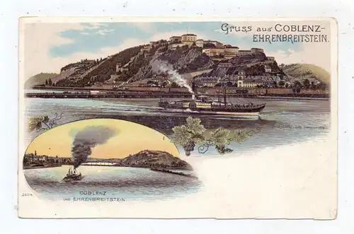 5400 KOBLENZ - EHRENBREITSTEIN, Lithographie, Binnenschiff - Dampfer