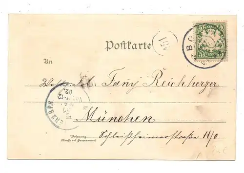 8443 BOGEN, Lithographie 1902, Klause auf dem Bogenberge, Kirche in Oberalteich, Gesamtansicht