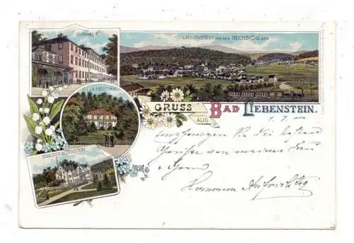 0-6202 BAD LIEBENSTEIN, Lithographie 1900, Villa Feodora, Schloss Altenstein, Kurhaus, Gesamtansicht