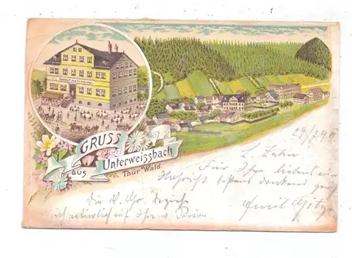 0-6435 UNTERWEISSBACH, Lithographie 1899, Gasthof zum Lichtethal, Dorfansicht