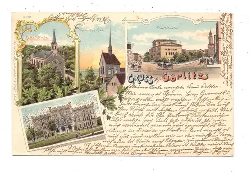 0-8900 GÖRLITZ, Lithographie 1897, Ständehaus, Stadttheater, Katholische Kirche, Das heilige Grab