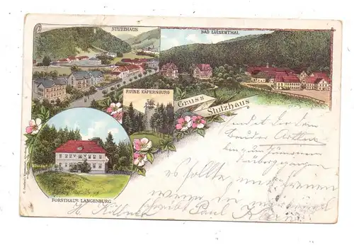 0-5806 LUISENTHAL - STUTZHAUS, Lithographie 1898, Forsthaus, Käpermburg, Stutzhaus und Luisenthal, hinterklebt